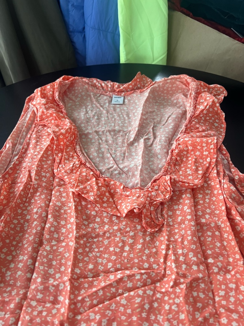 Old Navy Coral Pink Floral Ruffle V-Neck Blouse